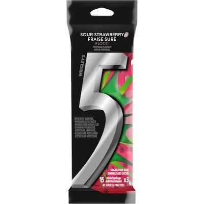 Wrigley's 5 Strawberry-Flood Flavoured Sugar Free Chewing Gum, 15 Sticks, 3 Packs 45 ea, $0.14/1ea