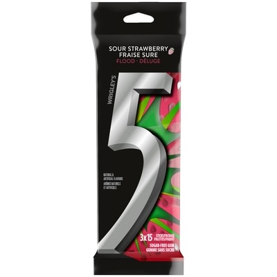Wrigley's 5 Strawberry-Flood Flavoured Sugar Free Chewing Gum, 15 Sticks, 3 Packs 45 ea, $0.14/1ea