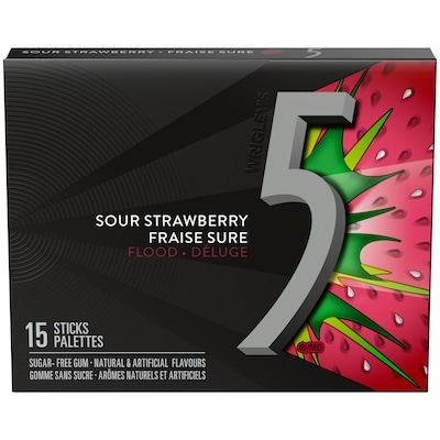 Wrigley's 5 Strawberry-Flood Flavoured Sugar Free Chewing Gum, 1 Sticks, 1 Pack 15 ea, $0.20/1ea