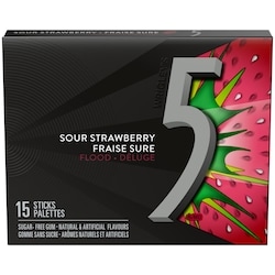 Wrigley’s Flood à saveur de fraise, gomme sans sucre 15 ea, 0,15 $/1ch