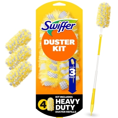 Swiffer Duster Kit with 3 ft Extendable Handle, Heavy Duty Starter Kit with 4 Refills 1 ea, $12.50/1ea