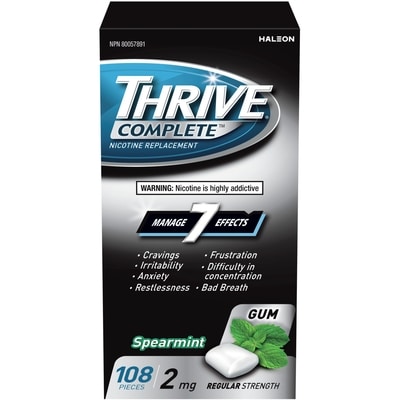 Thrive Gomme Complet remplacement de la nicotine menthe verte fraîche 2 mg 108 ea, 0,34 $/1ch