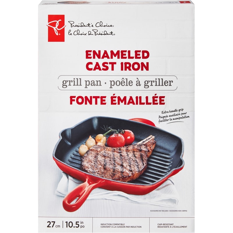 Enameled Cast Iron Grill Pan, Red