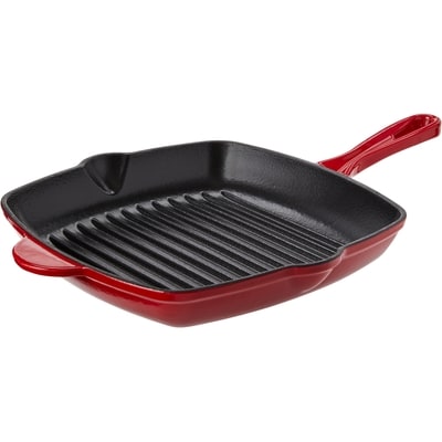 Enameled Cast Iron Grill Pan, Red