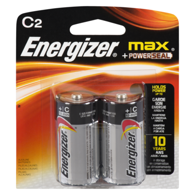 Energizer MAX Alkaline C Batteries, 2 Pack 1 ea, $2.50/1ea