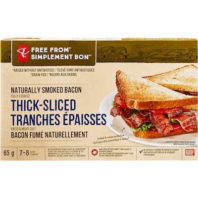 le Choix du Président Bacon entièrement cuit et fumé naturellement en tranches épaisses Simplement bon 65 g, 12,31 $/100g