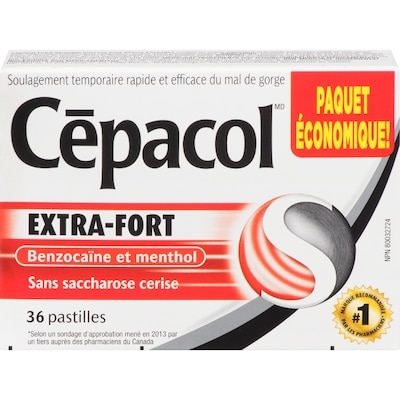 Cépacol Cépacol EXTRA-FORT sans saccharose à la cerise, paquet économique, 36 pastilles contre le mal de gorge (36 ch.) 36 ea, 0,31 $/1ch