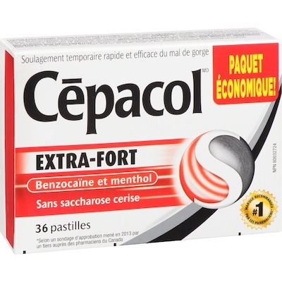 Cépacol EXTRA-FORT sans saccharose à la cerise, paquet économique, 36 pastilles contre le mal de gorge (36 ch.)