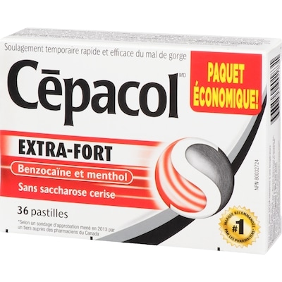Cépacol EXTRA-FORT sans saccharose à la cerise, paquet économique, 36 pastilles contre le mal de gorge (36 ch.)