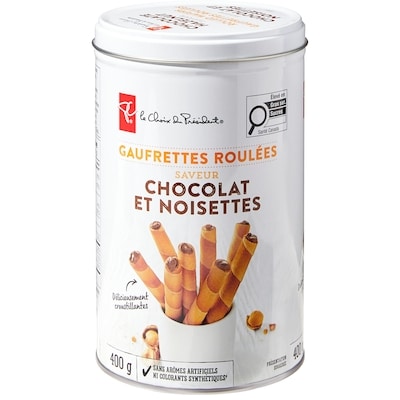 Gaufrettes roulées saveur chocolat et noisettes