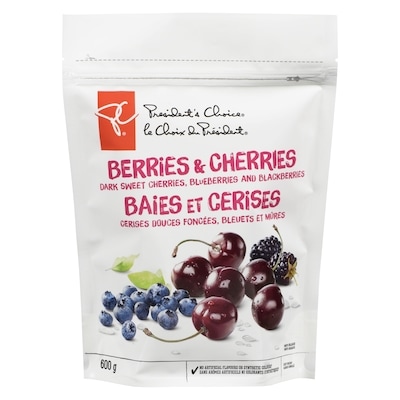 President's Choice Dark Sweet Cherries, Blueberries and Blackberries Power Fruit Blend  600 g, $0.67/100g
