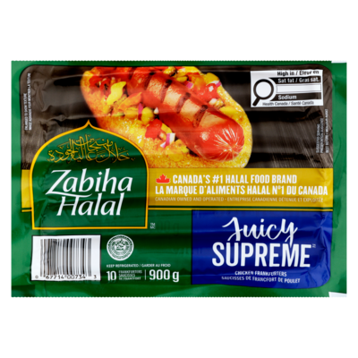 Zabiha Halal Saucisse à hot dog halal suprême 900 g, 0,78 $/100g