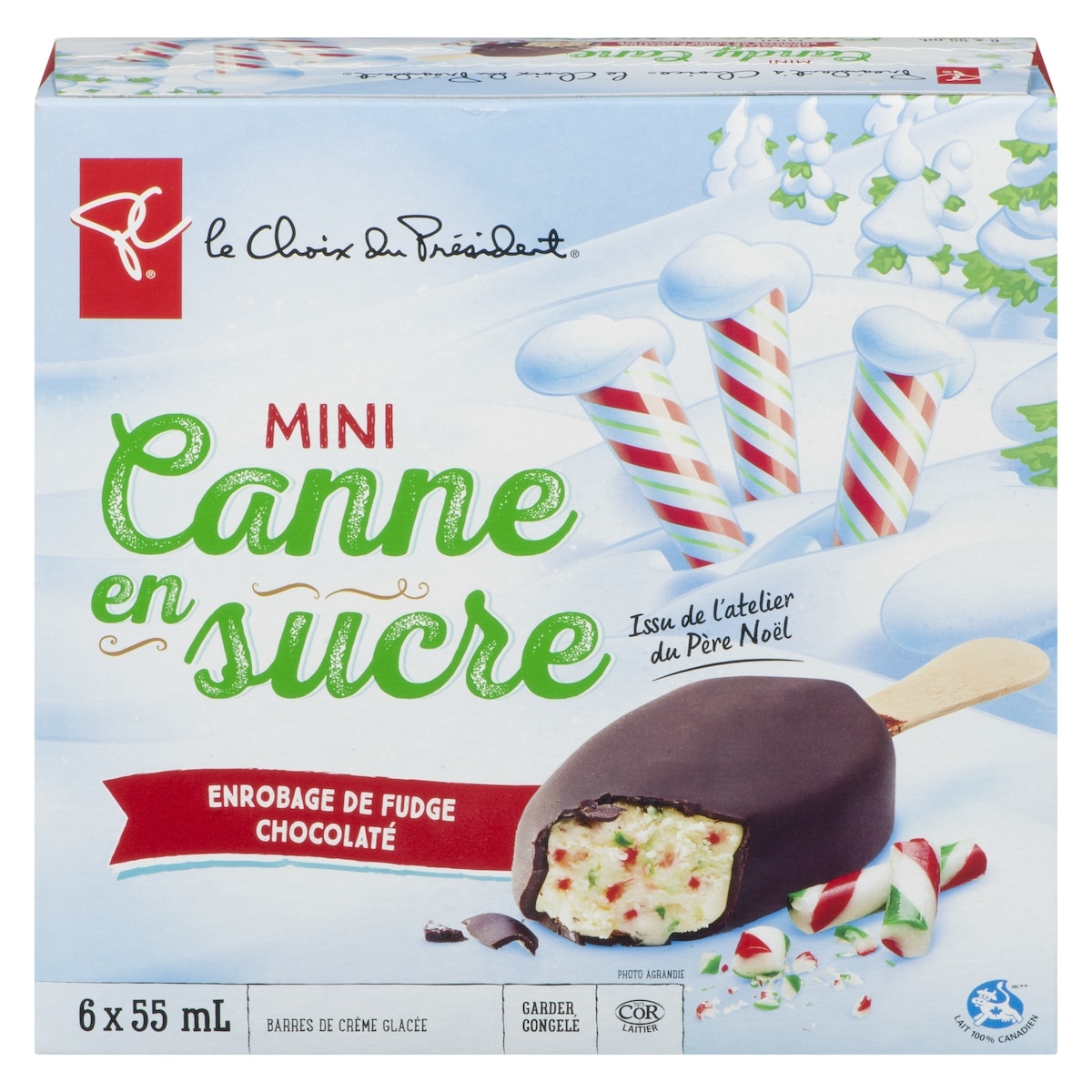 le Choix du Président Mini barres de crème glacée à la canne en sucre avec enrobage de fudge chocolaté 6x55.0 ml, 2,12 $/100ml