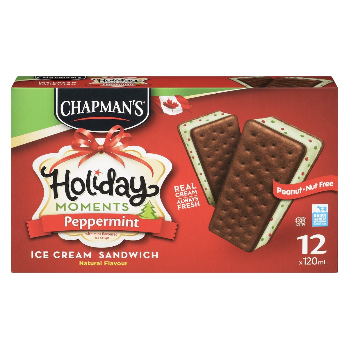 Chapmans Ice Cream, Holiday Moments Sandwich, Peppermint 120 ml, $5.83/100ml