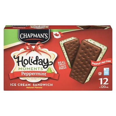 Chapmans Ice Cream, Holiday Moments Sandwich, Peppermint 120 ml, $5.83/100ml
