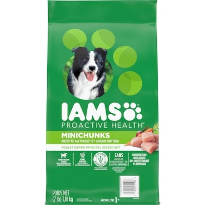 Iams Nourriture sèche pour chiens adultes Minichunks recette avec poulet et grains entiers 3.175 kg, 0,66 $/100g