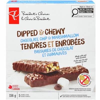 President's Choice Dipped & Chewy Chocolate Chip & Marshmallow Granola Bars 156 g, $1.60/100g