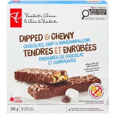 le Choix du Président Barres granola tendres et enrobées, brisures de chocolat et guimauves 156 g, 1,60 $/100g