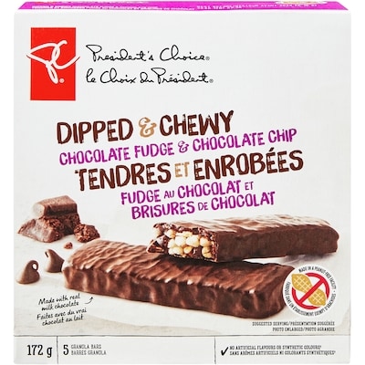 President's Choice Dipped & Chewy Chocolate Fudge & Chocolate Chip Granola Bars 172 g, $2.32/100g