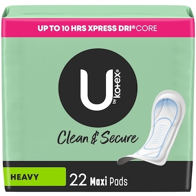 Kotex Clean & Secure Maxi Pads, Heavy Absorbency, 22 Count 22 ea, $0.32/1ea