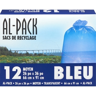Al-Pack Sacs à recyclage bleus, 26 x 36 po 12 ea, 0,37 $/1ch