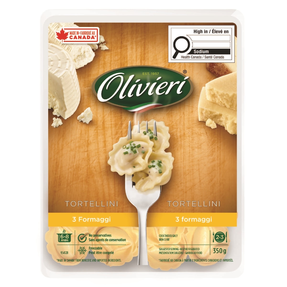 Olivieri Tortellini aux trois fromages 350 g, 2,00 $/100g