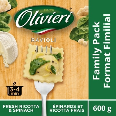Olivieri Ravioli épinards et ricotta frais  600 g, 2,17 $/100g