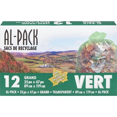 Al-Pack Sacs à recyclage verts, 35 x 47 po 12 ea, 0,67 $/1ch