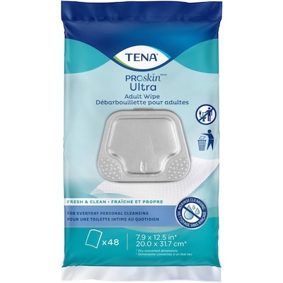 TENA Débarbouillettes ProSkin ultra pour adultes, 48 unités 48 ea, 0,14 $/1ch