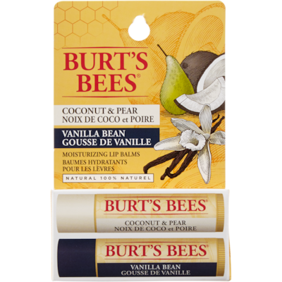 Burt’s Bees Baumes Hydratants Pour Les Lèvres D’Origine Naturelle À 100 % À La Noix De Coco Et À La Poire Et À La Gousse De Vanille, Assortiment De 2 Tubes 8.5 g, 199,76 $/100g
