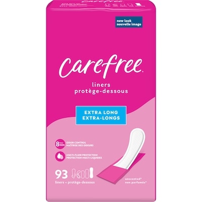 Carefree Panty Liners, Extra Long Unscented, To Go 93 ea, $0.10/1ea