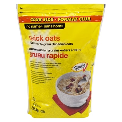 No Name Quick 100% Whole Grain Oats, Club Size 2.25 kg, $0.29/100g