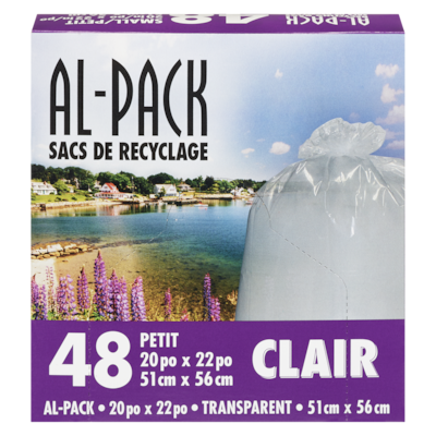 Al-Pack Sacs à recyclage transparents, 20 x 22 po 48 ea, 0,15 $/1ch