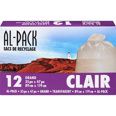 Al-Pack Sacs à recyclage transparents, 35 x 47 po 12 ea, 0,67 $/1ch