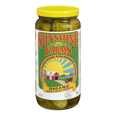 Sunshine Mini cornichons sucrés biologiques 500 ml, 1,70 $/100ml