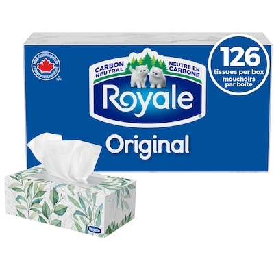 Royale Original Facial Tissue, 1 Flat Box, 126 Tissues per box 1 ea, $0.03/1ea