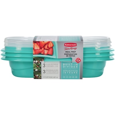 Rubbermaid Contenants de préparation de repas divisés TakeAlongs, la couleur peut varier (bleu ou bleu sarcelle), paquet de 3 1 ea, 1,83 $/1ch