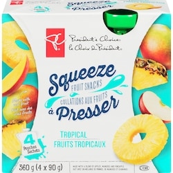 President's Choice Tropical Fruits Squeeze Fruit Snacks 4x90.0 g, $1.19/100g