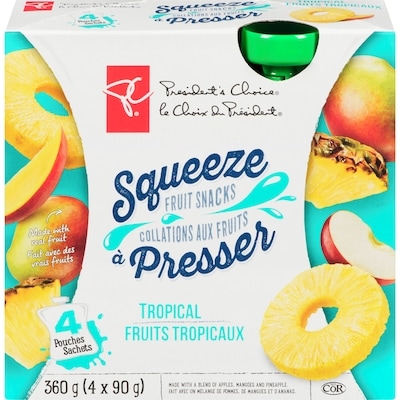 President's Choice Tropical Fruits Squeeze Fruit Snacks 4x90.0 g, $1.11/100g