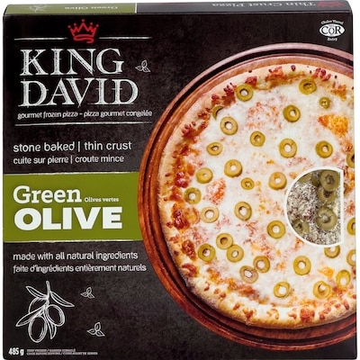 King David Gourmet Kosher Thin Crust Pizza, Green Olives 485 g, $3.09/100g