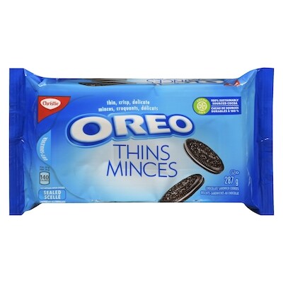 Christie OREO, Thins Original Chocolate Sandwich Cookies, Resealable Pack 287 g, $1.49/100g