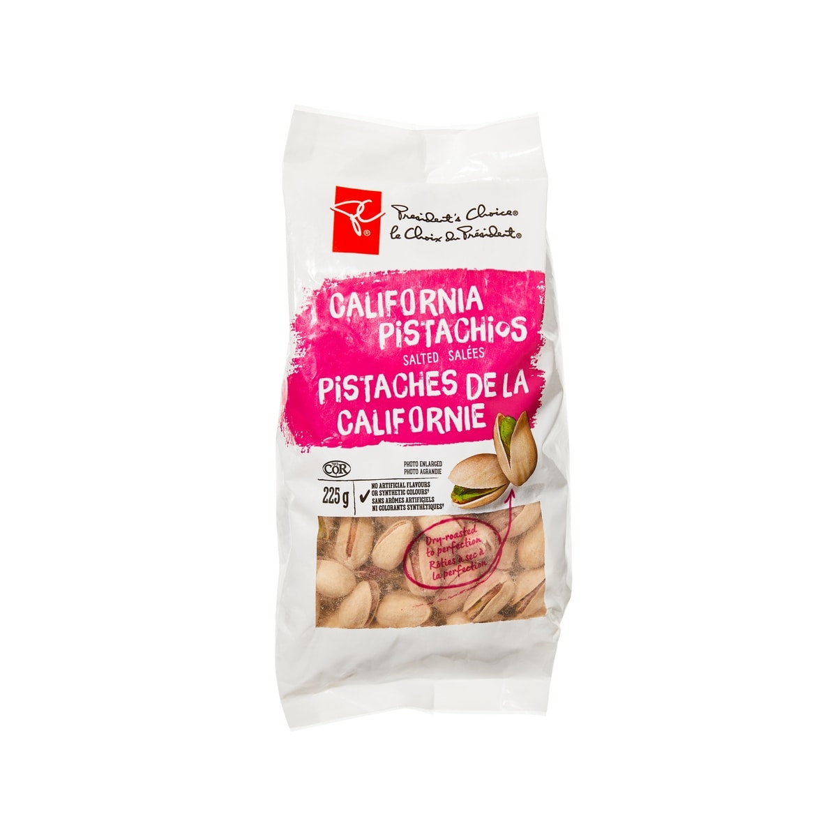 President's Choice Salted California Pistachios 225 g, $3.11/100g