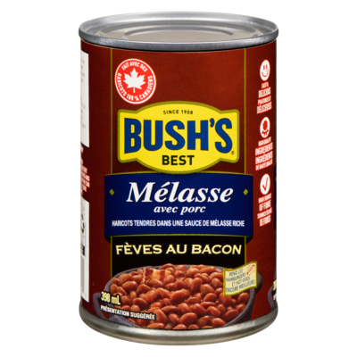Bush’s Best Fèves au bacon Mélasse avec porc 398 ml, 0,70 $/100ml