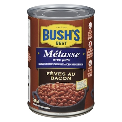 Bush’s Best Fèves au bacon Mélasse avec porc 398 ml, 0,63 $/100ml