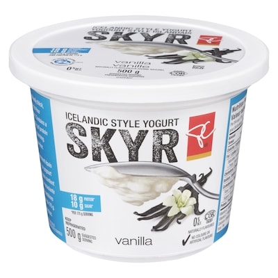 President's Choice Vanilla Skyr Icelandic Style 0% M.F. Yogurt 500 g, $1.26/100g