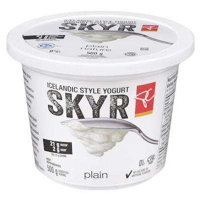 President's Choice Plain Skyr Icelandic Style 0% M.F. Yogurt 500 g, $1.26/100g