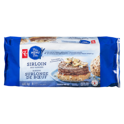 PC Blue Menu Sirloin Beef Burger 1.02 kg, $2.06/100g