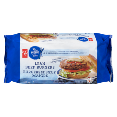 PC Blue Menu Lean Beef Burgers   1.13 kg, $1.59/100g