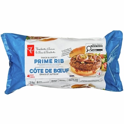 President's Choice Thick & Juicy™ Prime Rib Beef Burger 1.13 kg, $2.21/100g