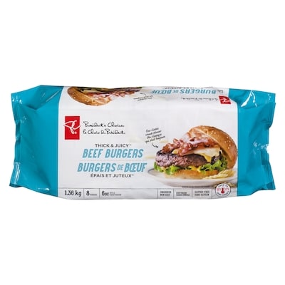 President's Choice Thick & Juicy™ Beef Burgers   1.36 kg, $1.40/100g